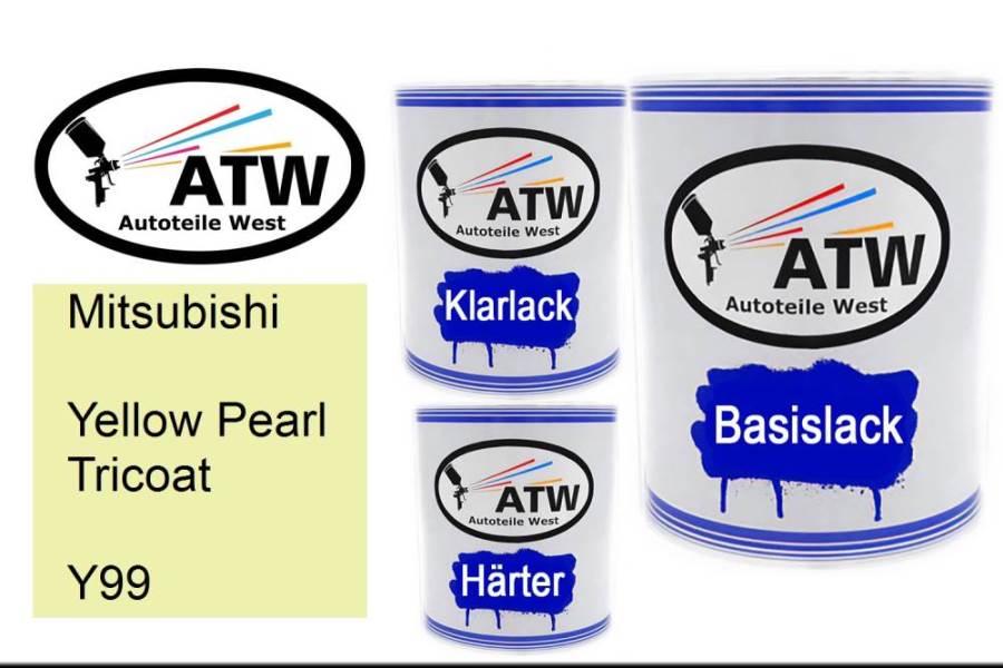 Mitsubishi, Yellow Pearl Tricoat, Y99: 1L Lackdose + 1L Klarlack + 500ml Härter - Set, von ATW Autoteile West.